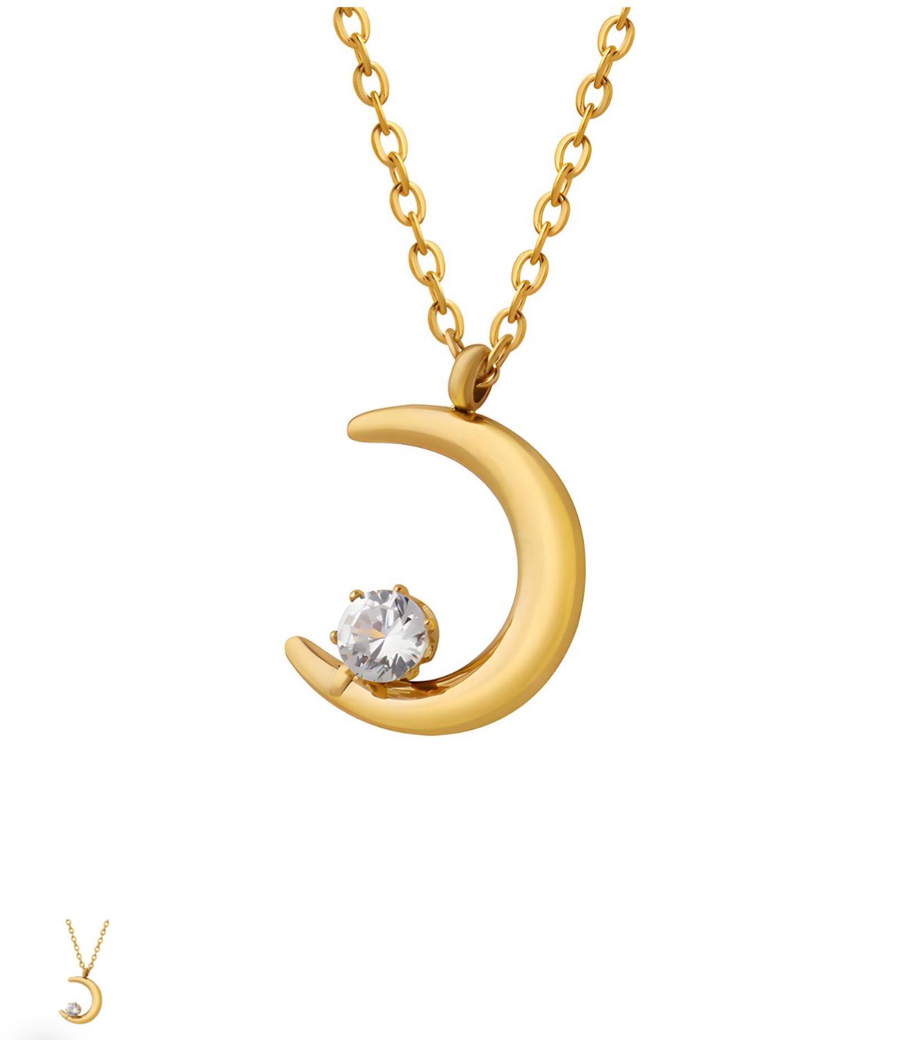 Crescent” Necklace, Steel Plated with 18K Gold